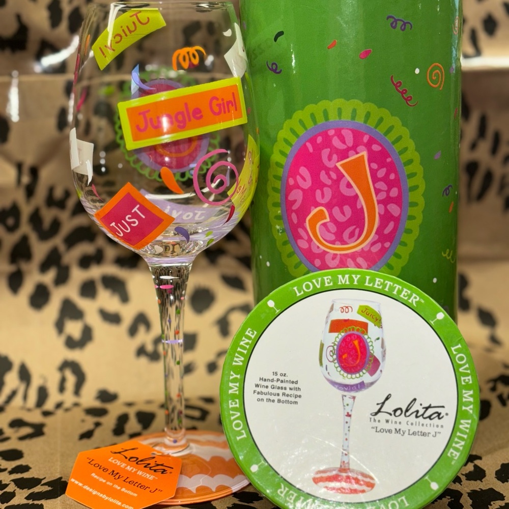 BN Hand Painted Letter J Wine Glass